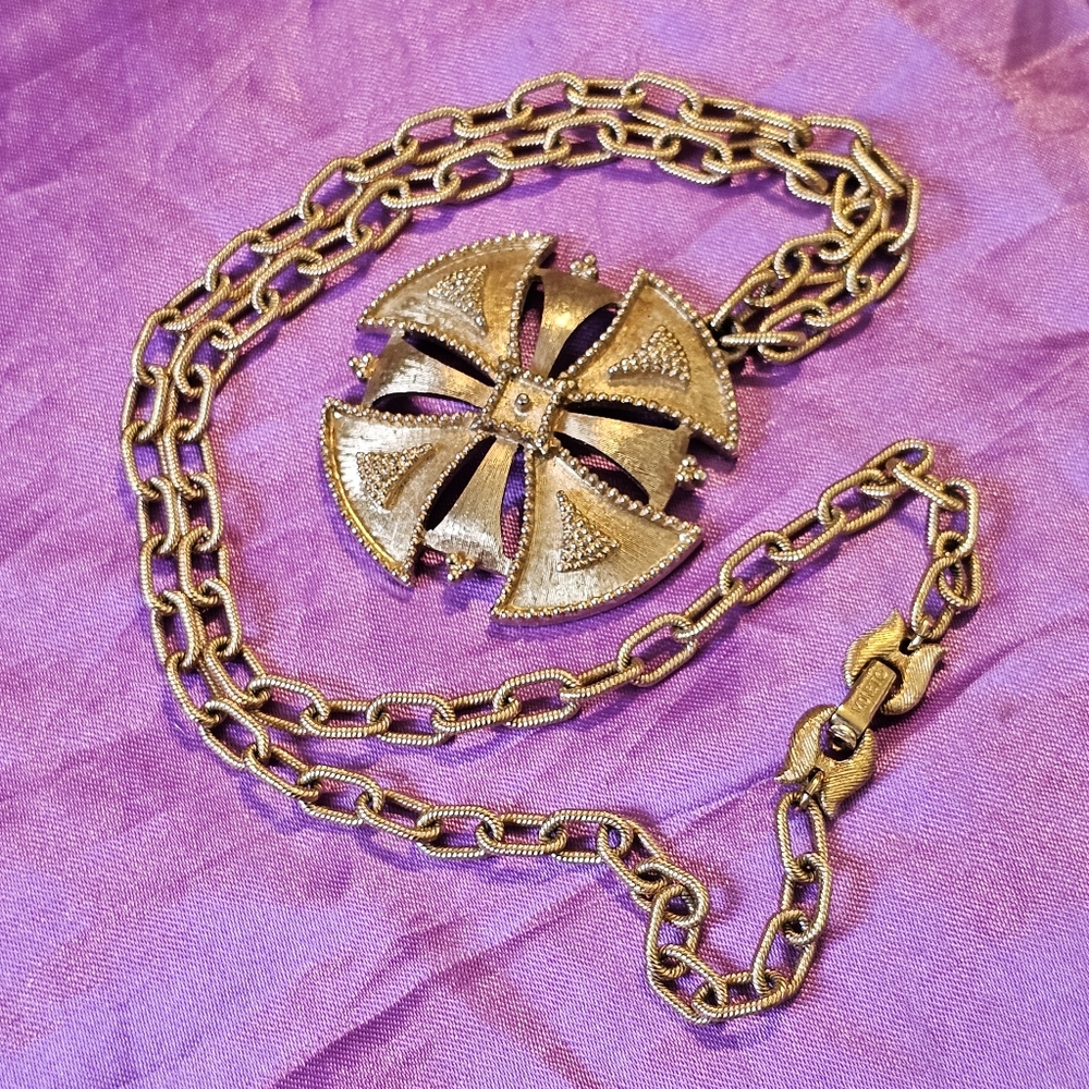Vintage Monet Maltese Cross Gold-Tone Metal Necklace
